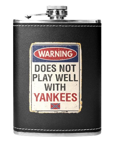 Warning Does Not Play Well leather stainless steel flask